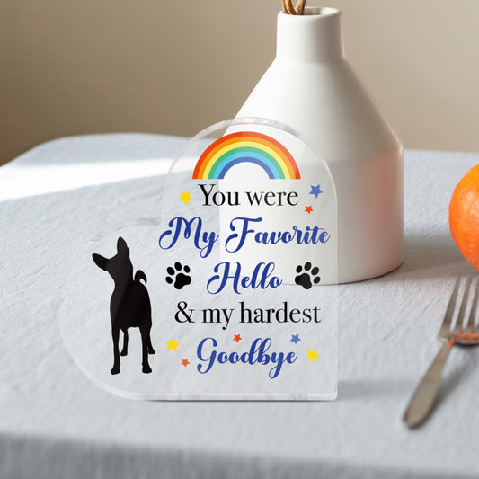 Rainbow Bridge Memorial Pet Dog Heart-Shaped Block Acrylic Plaque Gift Free-Standing Sign Keepsake For Loss of Pet Bereavement Sympathy Remembrance In Memory of Dog Passed Away