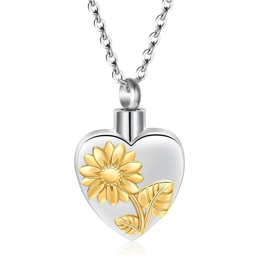 Sunflower Heart Ashes Necklace Memorial Pendant Ashes Locket Cremation Urn Keepsake in Stainless Steel Gift For Loss Of Loved One Bereavement Sympathy Remembrance
