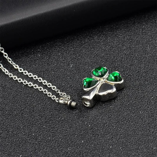 Four Leaf Clover Ashes Necklace Memorial Pendant Ashes Locket Cremation Urn Keepsake in Stainless Steel Gift For Loss Of Loved One Bereavement Sympathy Remembrance
