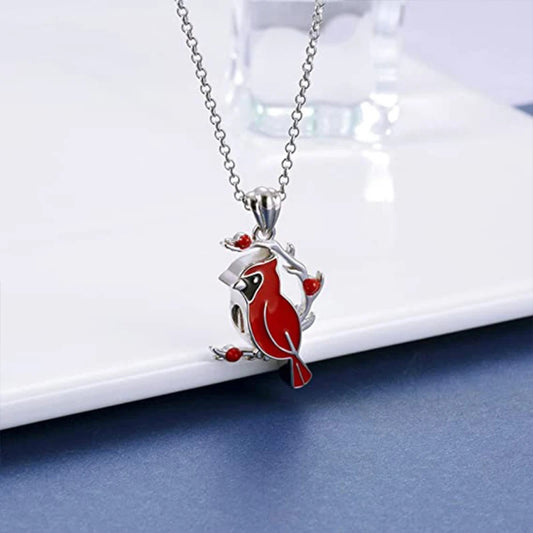 Red Cardinal Ashes Necklace Memorial Pendant Ashes Locket Cremation Urn Keepsake in Stainless Steel Gift For Loss Of Loved One Bereavement Sympathy Remembrance