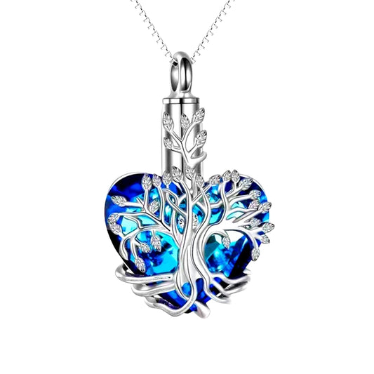 Tree Of Life Rhinestone Crystal Cremation Urn Necklace Pendant Ashes Memorial Locket Keepsake Gift For Loss Of Loved One Bereavement Sympathy Remembrance V2