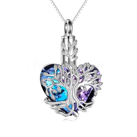 Tree Of Life Rhinestone Crystal Cremation Urn Necklace Pendant Ashes Memorial Locket Keepsake Gift For Loss Of Loved One Bereavement Sympathy Remembrance V2