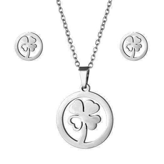 Four Leaf Clover Necklace Pendant & Earrings Set in Stainless Steel Gift For Sister Friend Mother Daughter Niece For Birthday Special Occasion