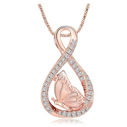 Butterfly Infinity Ashes Necklace Memorial Pendant Ashes Locket Cremation Urn Keepsake in Stainless Steel Gift For Loss Of Loved One Bereavement Sympathy Remembrance