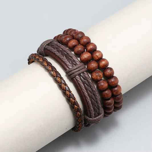 PU Leather Ethnic Boho 4-Piece Simple Set Adjustable Bracelets in Brown Gothic Steampunk Bohemian Unisex Wristband