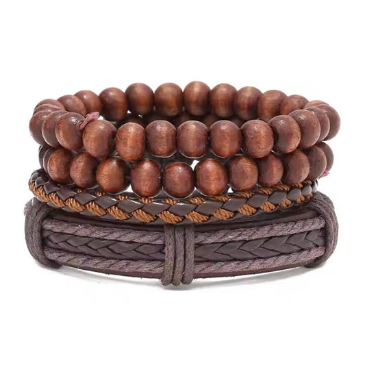 PU Leather Ethnic Boho 4-Piece Simple Set Adjustable Bracelets in Brown Gothic Steampunk Bohemian Unisex Wristband