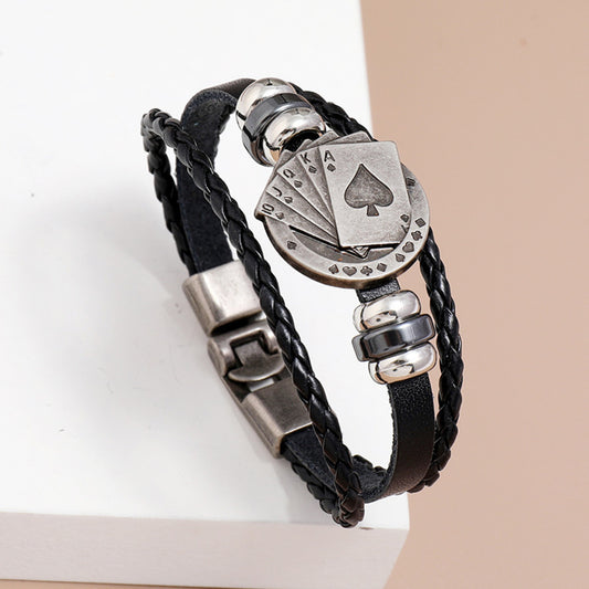 PU Leather Punk Style Poker Card Player Braided Bracelet Bangle Gothic Steampunk Bohemian Unisex Wristband