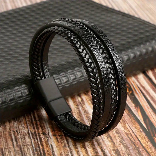 PU Leather Vintage Handmade Braided Rope Bracelet With Alloy Magnetic Buckle Gothic Steampunk Bohemian Unisex Wristband