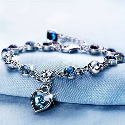 Stunning Crystal Silver Heart of the Ocean Bracelet Dark Blue For Friend Girlfriend Daughter Granddaughter For Birthday Anniversary Special Occasion
