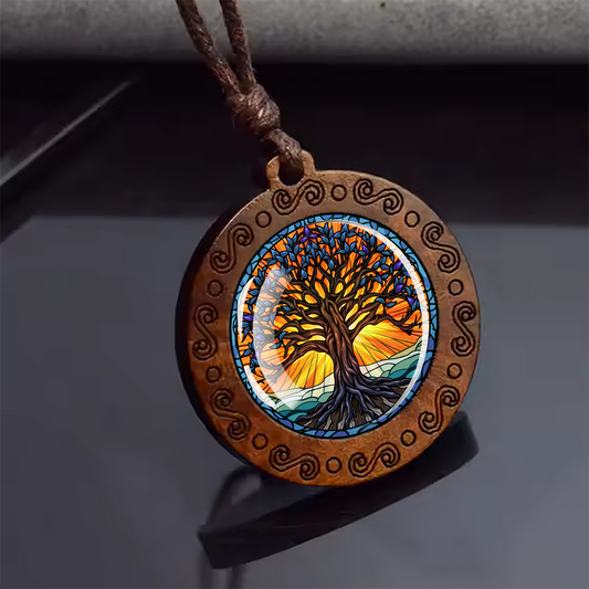 Boho River Tree Of Life Ethnic Spiritual Wooden Pendant Encased Glass Dome Bohemian Unisex Necklace Adjustable 45-86cm