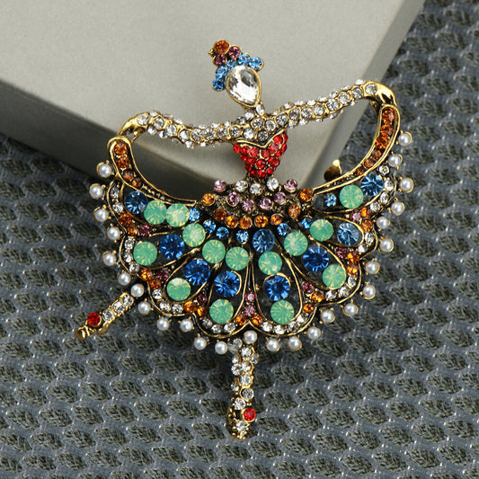 Salsa Ballerina Brooch Elegant Inlaid Rhinestone Dancer Lapel Pin For Women Blouse Dress Coat Scarf Brooch