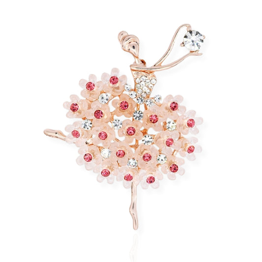 Pink Ballerina Brooch Elegant Inlaid Rhinestone Dancer Floral Lapel Pin For Women Blouse Dress Coat Scarf Brooch