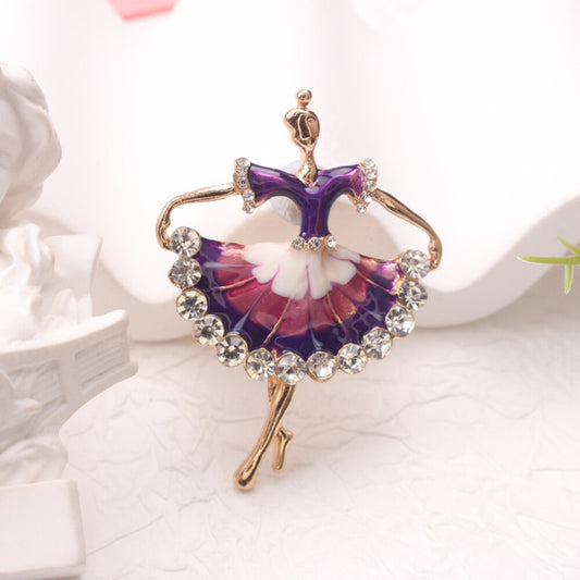 Purple Ballerina Brooch Elegant Inlaid Rhinestone Dancer Lapel Pin For Women Blouse Dress Coat Scarf Brooch