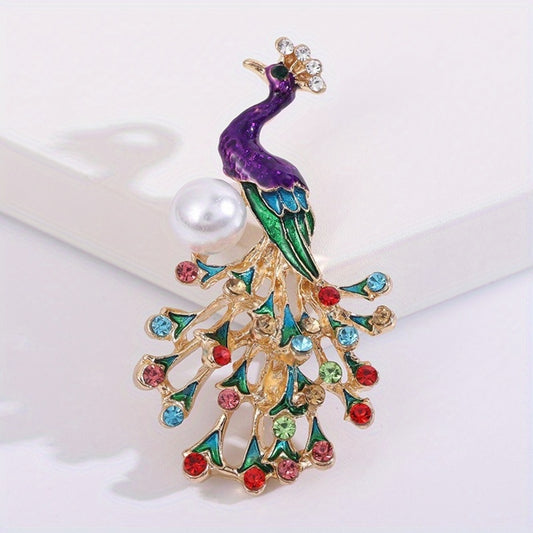 Purple Peacock Brooch Elegant Inlaid Rhinestone Animal Lapel Pin For Women Blouse Dress Coat Scarf Brooch