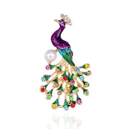 Purple Peacock Brooch Elegant Inlaid Rhinestone Animal Lapel Pin For Women Blouse Dress Coat Scarf Brooch