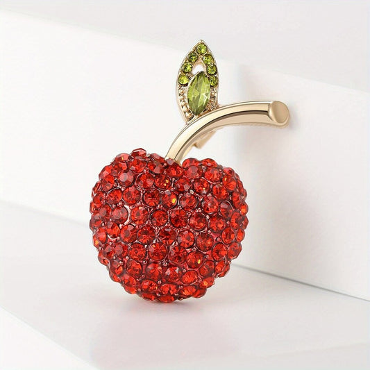 Red Apple Brooch Elegant Inlaid Rhinestone Fruit Lapel Pin For Women Blouse Dress Coat Scarf Brooch
