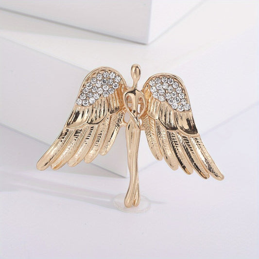 Gold Guardian Angel Brooch Elegant Inlaid Rhinestone Symbolic Lapel Pin For Women Blouse Dress Coat Scarf Brooch