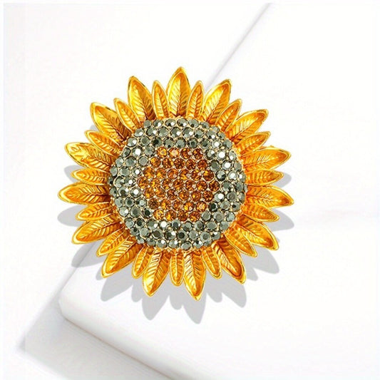 Gold Sunflower Brooch Elegant Inlaid Rhinestone Floral Lapel Pin For Women Blouse Dress Coat Scarf Brooch