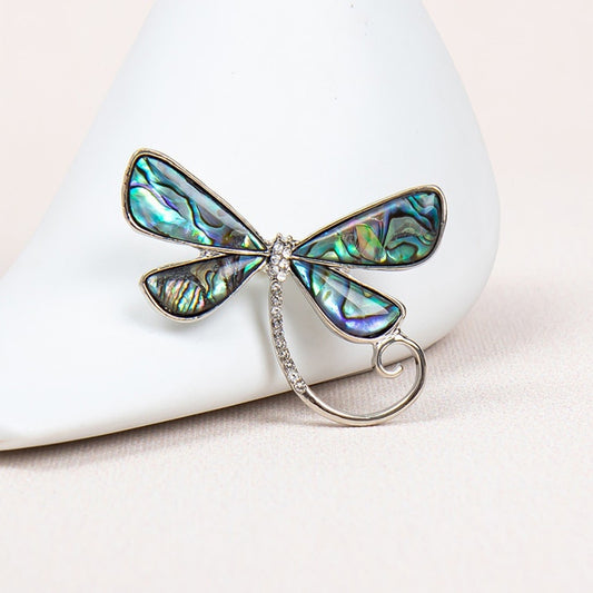 Silver Dragonfly Opal Brooch Elegant Inlaid Rhinestone Animal Lapel Pin For Women Blouse Dress Coat Scarf Brooch