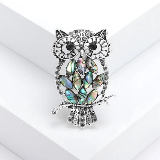 Silver Owl Opal Brooch Elegant Inlaid Rhinestone Animal Lapel Pin For Women Blouse Dress Coat Scarf Brooch