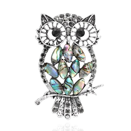 Silver Owl Opal Brooch Elegant Inlaid Rhinestone Animal Lapel Pin For Women Blouse Dress Coat Scarf Brooch