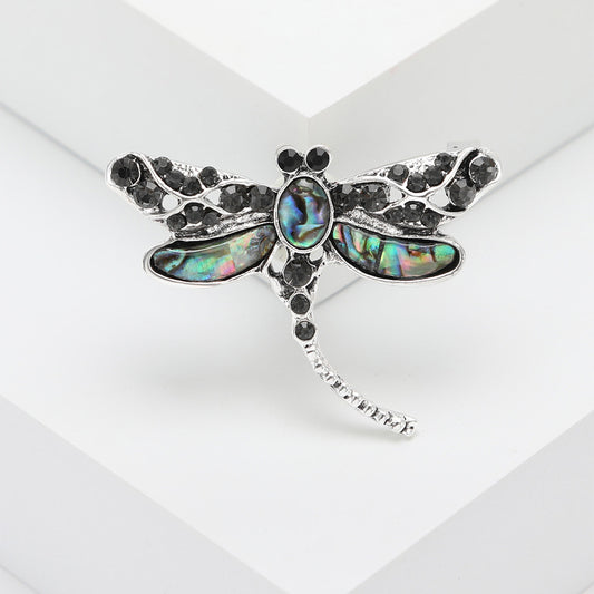 Silver Dragonfly V2 Opal Brooch Elegant Inlaid Rhinestone Insect Lapel Pin For Women Blouse Dress Coat Scarf Brooch