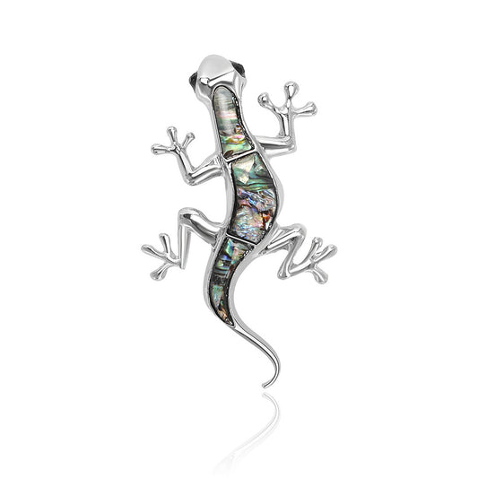 Silver Lizard Opal Brooch Elegant Inlaid Rhinestone Animal Lapel Pin For Women Blouse Dress Coat Scarf Brooch