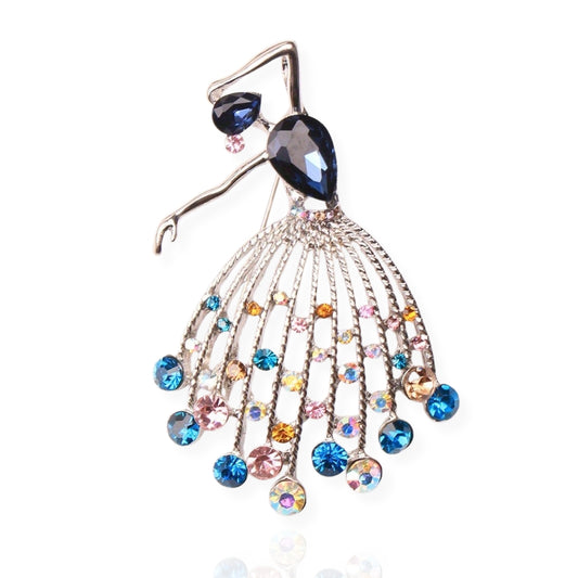 Blue Ballerina Brooch Elegant Inlaid Rhinestone Dancer Lapel Pin For Women Blouse Dress Coat Scarf Brooch