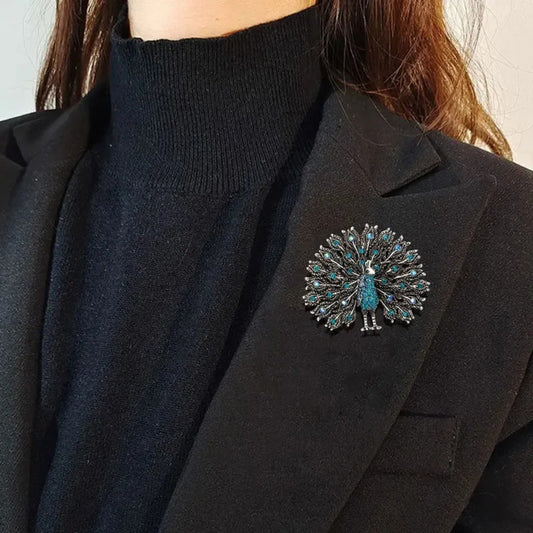 Blue Peacock Brooch Elegant Inlaid Rhinestone Animal Lapel Pin For Women Blouse Dress Coat Scarf Brooch