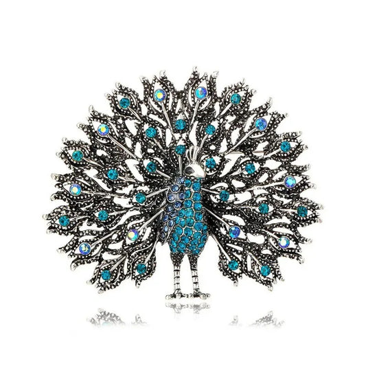 Blue Peacock Brooch Elegant Inlaid Rhinestone Animal Lapel Pin For Women Blouse Dress Coat Scarf Brooch