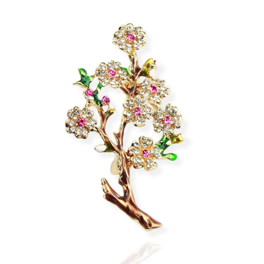 Flower Branch Brooch Elegant Inlaid Rhinestone Floral Lapel Pin For Women Blouse Dress Coat Scarf Brooch