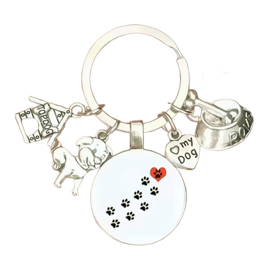 Cute Pet Dog Keychain Paw Prints Dog Glass Top Dog House Charms Keyring Gift For Friend Mother Aunt Daughter Niece Grandma For Birthday Special Occasion
