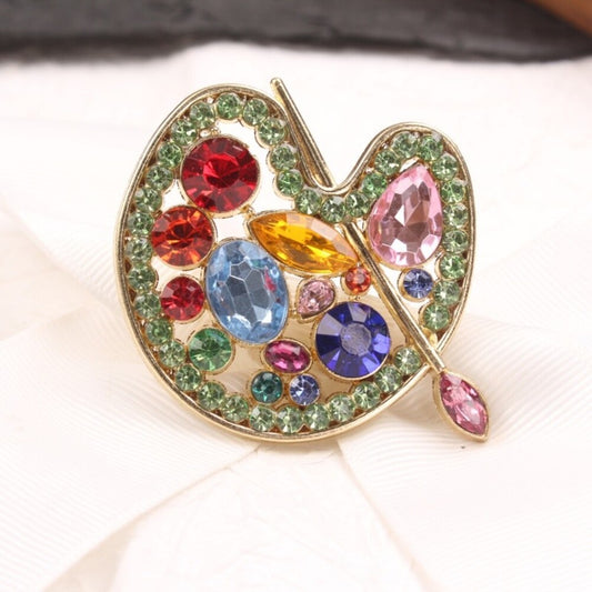Multi-Coloured Paint Pallete Brooch Elegant Inlaid Rhinestone Artist Lapel Pin For Women Blouse Dress Coat Scarf Brooch