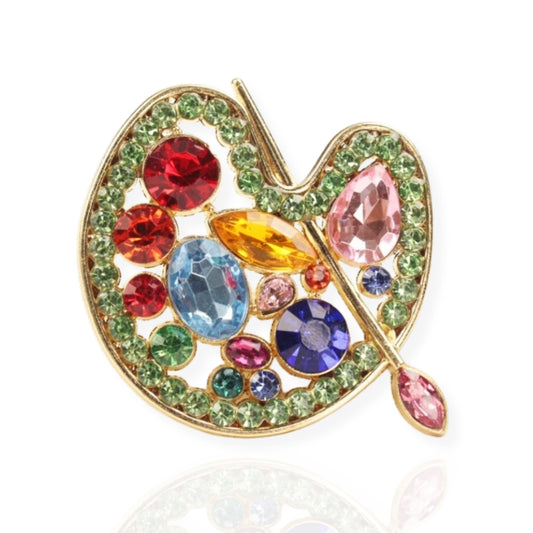 Multi-Coloured Paint Pallete Brooch Elegant Inlaid Rhinestone Artist Lapel Pin For Women Blouse Dress Coat Scarf Brooch