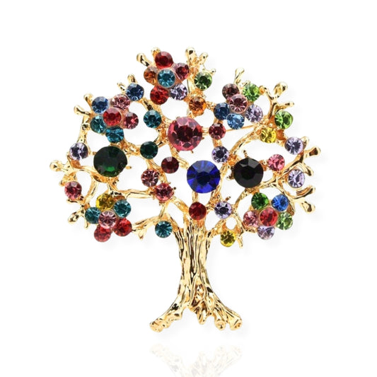 Rainbow Tree Of Life Brooch Elegant Inlaid Rhinestone Boho Lapel Pin For Women Blouse Dress Coat Scarf Brooch