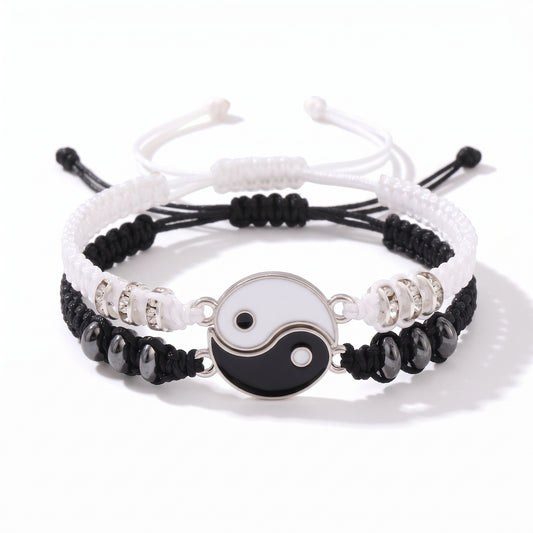 Beaded Best Friend Couples Matching Yin Yang Adjustable Cord Bracelets For Best Friends Couples Partners Boyfriend Girlfriend For Birthday Anniversary Valentine's Day