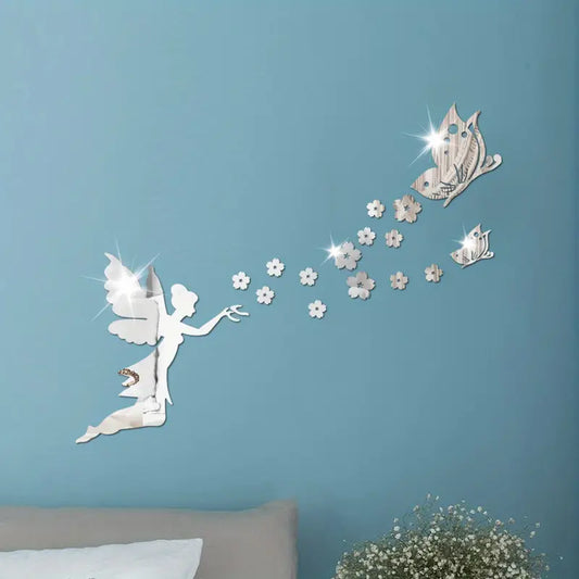 16pcs Magical Fairy & Butterflies Mirror Wall Stickers Removable Decal Mural Home Room Decor