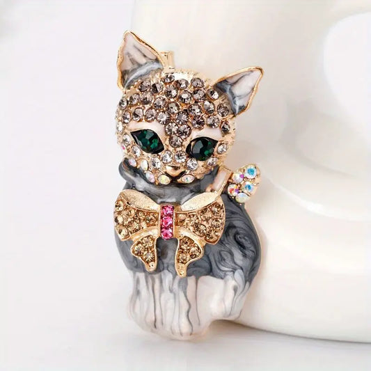 Cat Rhinestone Crystal Brooch Pin Sparkling Crystals Kitten Brooch 2 x 4.5cm