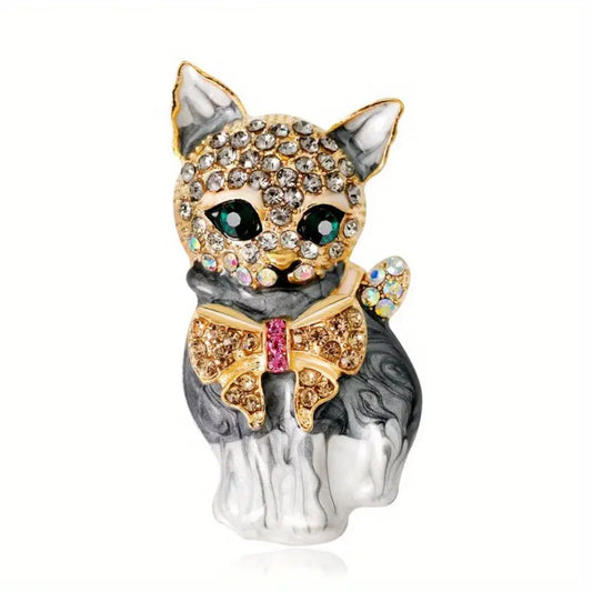 Sparkling Cat Crystal Brooch Elegant Inlaid Rhinestone Animal Lapel Pin For Women Blouse Dress Coat Scarf Brooch
