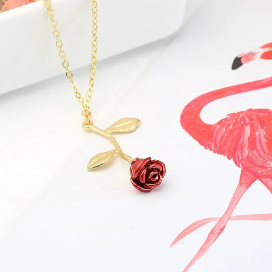 Red Rose Simple Rose Charm Necklace On A Gold Adjustable Chain Gift For Girlfriend Best Friend Partner For Birthday Anniversary Valentine's Day