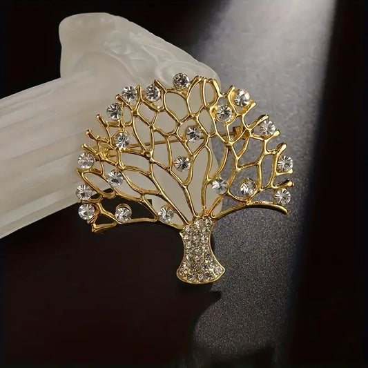 Tree Of Life Crystal Brooch With Sparkly Rhinestones Pin Blouse Dress Coat Scarf Brooch Collar Classy Lapel Pin Women's Decorative Statement Lapel Pins Jewellery For Women