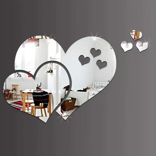 5pcs Interlocking Heart Shaped Mirror Wall Stickers Removable Decal Mural Home Room Decor