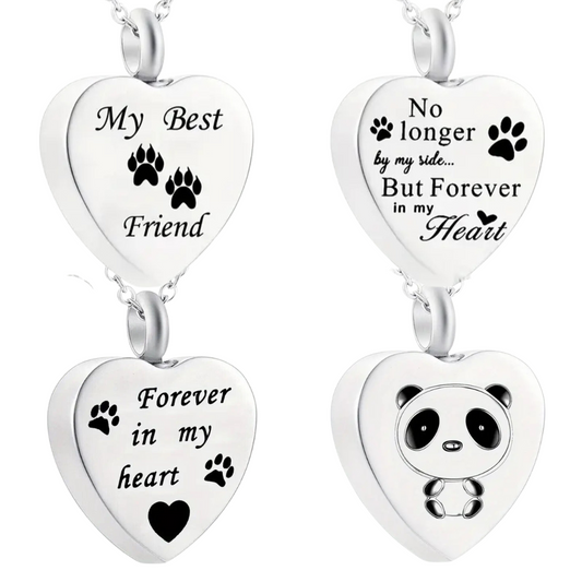Pet Heart Paws Cat Dog Cremation Urn Necklace Pendant Ashes Memorial Locket Keepsake in Stainless Steel Gift For Loss Of Pet Bereavement Sympathy Remembrance