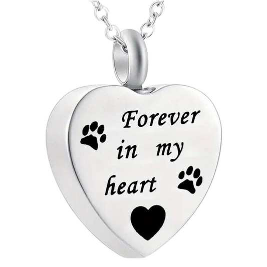 Pet Heart Paws Cat Dog Cremation Urn Necklace Pendant Ashes Memorial Locket Keepsake in Stainless Steel Gift For Loss Of Pet Bereavement Sympathy Remembrance