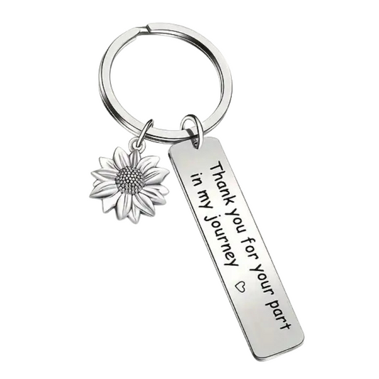 Sun Flower Engraved Keychain Appreciation Thank You For Your Part in My Journey Keyring Gift For Friend Mother Aunt Daughter Niece Grandma For Birthday Special Occasion