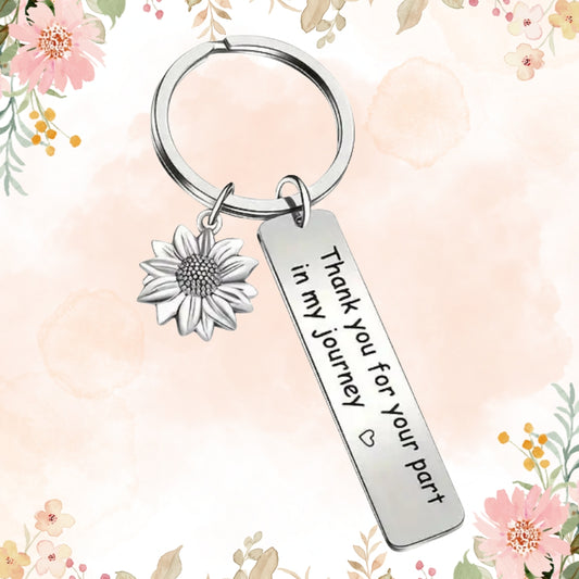 Sun Flower Engraved Keychain Appreciation Thank You For Your Part in My Journey Keyring Gift For Friend Mother Aunt Daughter Niece Grandma For Birthday Special Occasion