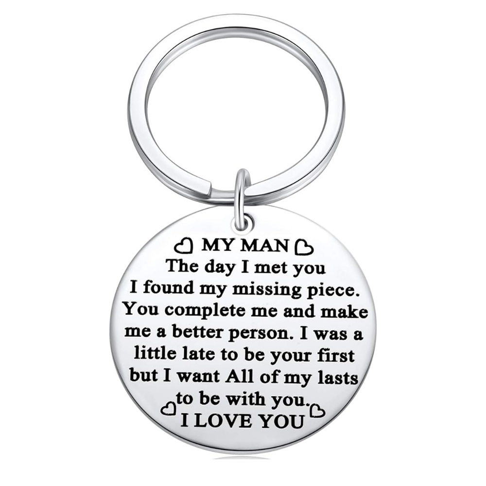To My Man Engraved Love Keychain Keyring Gift For Boyfriend