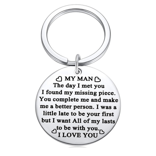 To My Man Engraved Love Keychain Keyring Gift For Boyfriend Husband Partner For Birthday Anniversary Valentine's Day Special Occasion