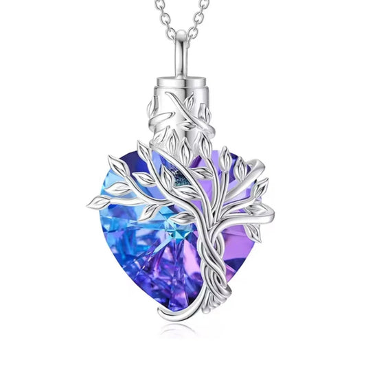Tree Of Life Rhinestone Crystal Cremation Urn Necklace Pendant Ashes Memorial Locket Keepsake Gift For Loss Of Loved One Bereavement Sympathy Remembrance