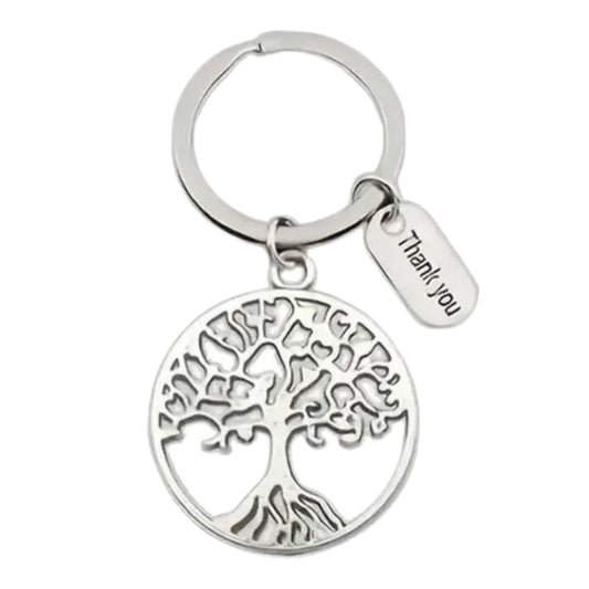 Tree Of Life Thank You Charm Engraved Keychain Silver Metal Spiritual Keyring Gift For Friend Mother Aunt Daughter Niece Grandma For Birthday Special Occasion